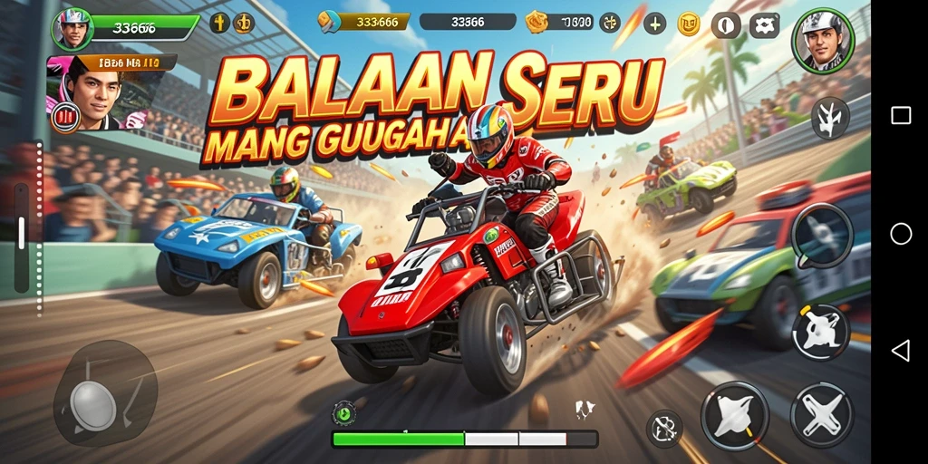 Tampilan gameplay mendebarkan dari balapan mobil di 333666.