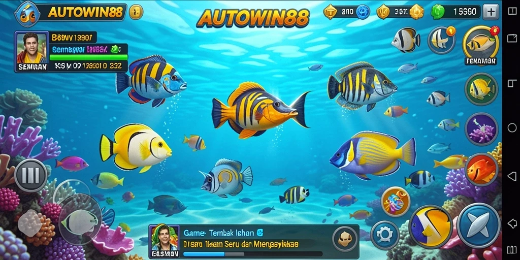 Tampilan gameplay AUTOWIN88 dengan aksi tembak ikan yang mengasyikkan.