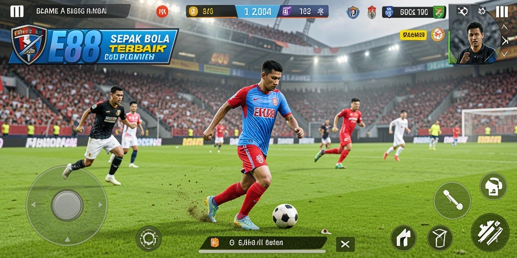 Screenshot E88 menampilkan aksi seru dalam gameplay sepak bola.