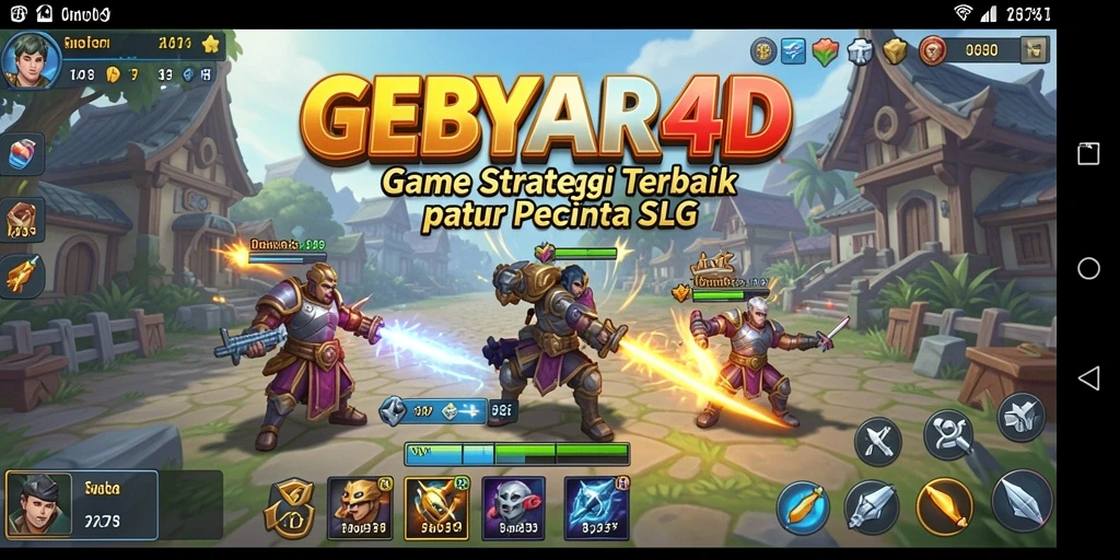 Screenshot gameplay GEBYAR4D yang menampilkan aksi strategis dan pembangunan kerajaan.
