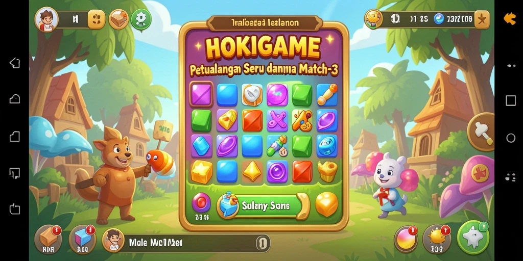 Tangkapan layar permainan HOKIGAME yang menampilkan gameplay Match-3 yang menarik.
