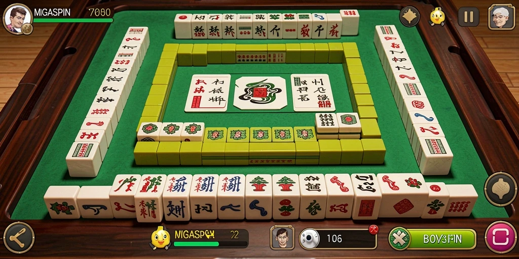 Tangkapan layar dari gameplay seru MIGASPIN yang menampilkan ubin Mahjong.