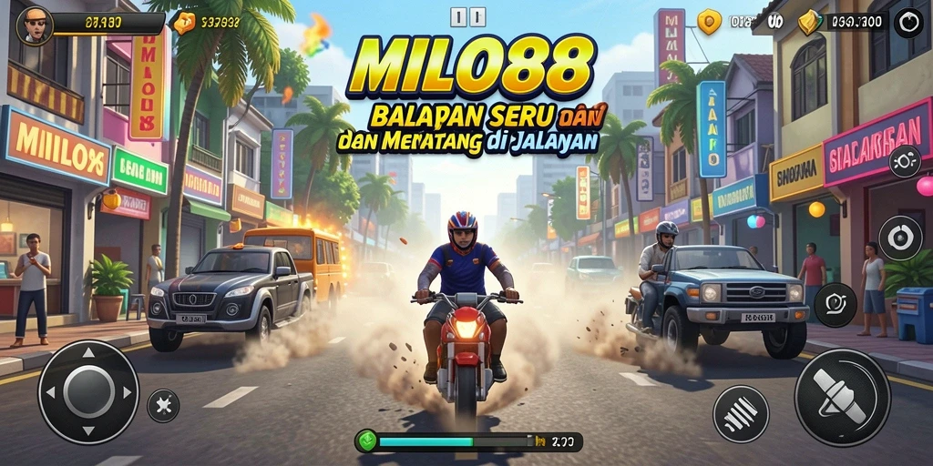 Tangkapan layar gameplay MILO88 yang mendebarkan dan penuh aksi balapan.
