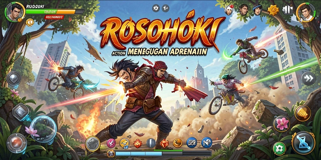 Screenshot gameplay <strong>ROSOHOKI</strong> yang menunjukkan aksi seru dalam pertempuran.
