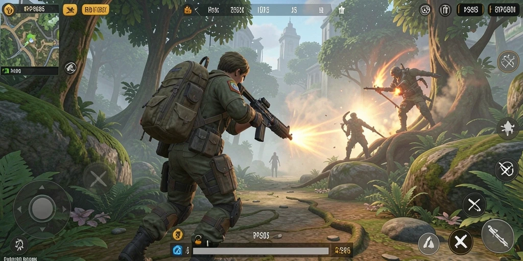 Screenshot gameplay RP886 yang menampilkan aksi pertempuran intens.