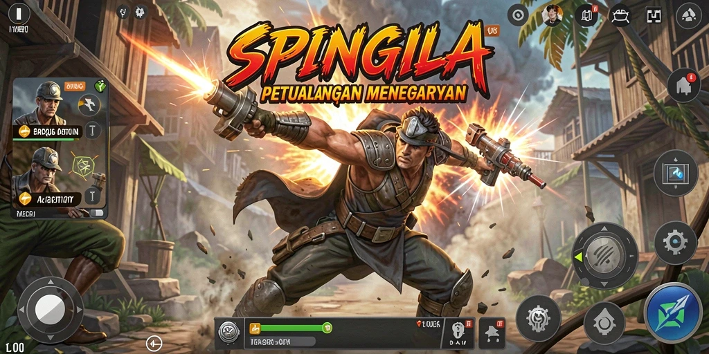 Tampilan gameplay SPINGILA yang seru dan mendebarkan saat bertempur.