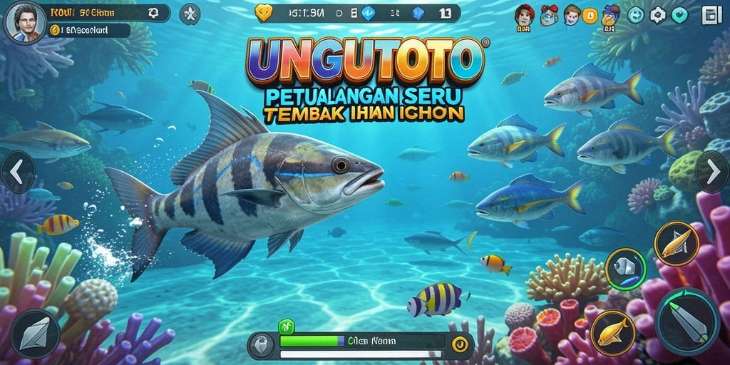 Tangkapan layar UNGUTOTO menampilkan aksi menembak ikan yang seru.